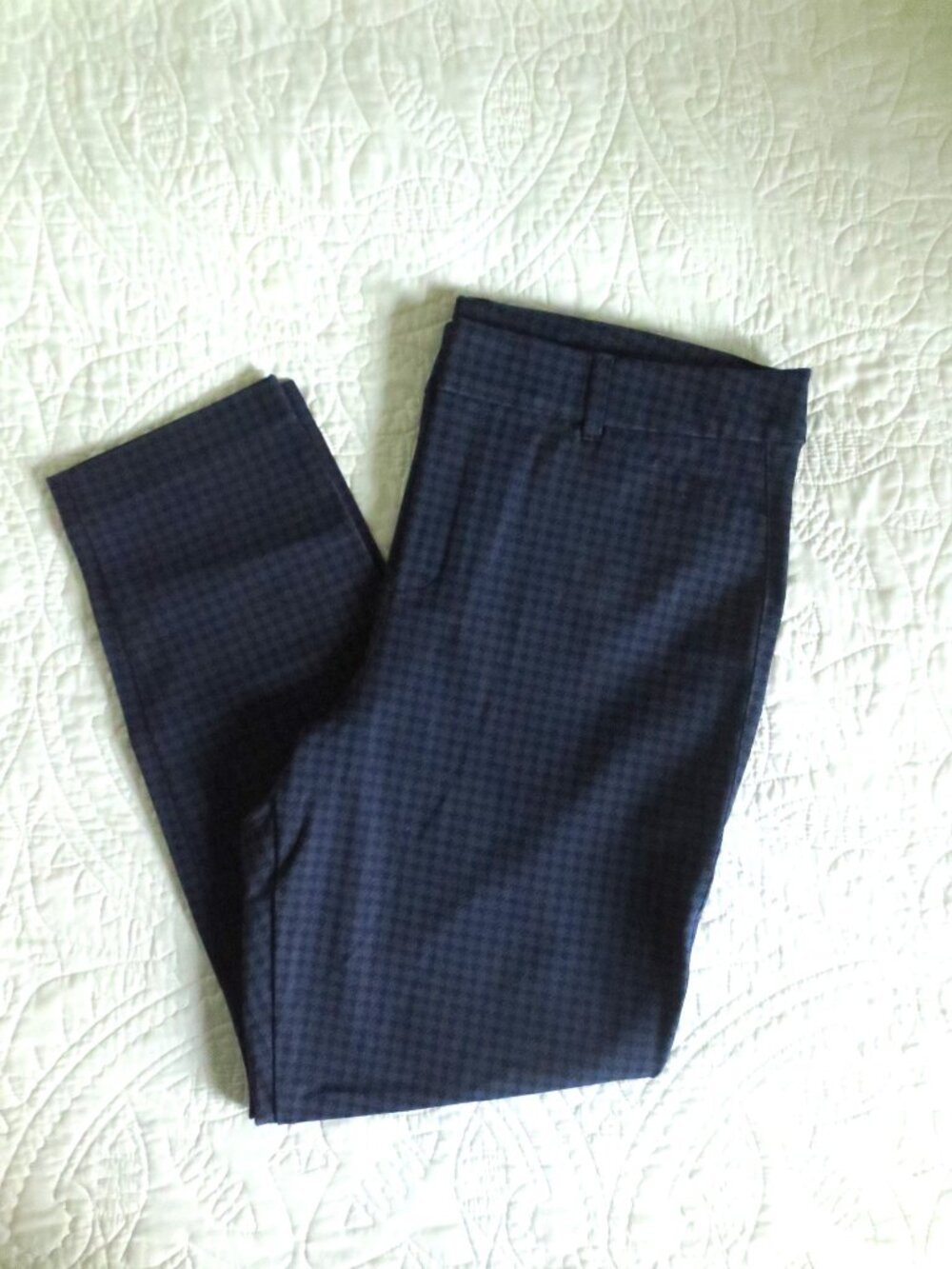 Classic Mid-Rise Black and Blue Plaid Ankle Skinny Pants